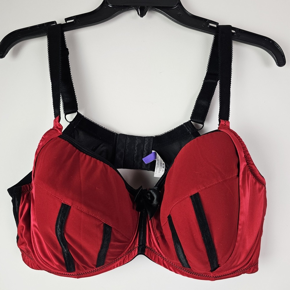 PARFAIT Charlotte Satin Trim Underwire Bra 44DD Red Black Moulin Rouge Burlesque